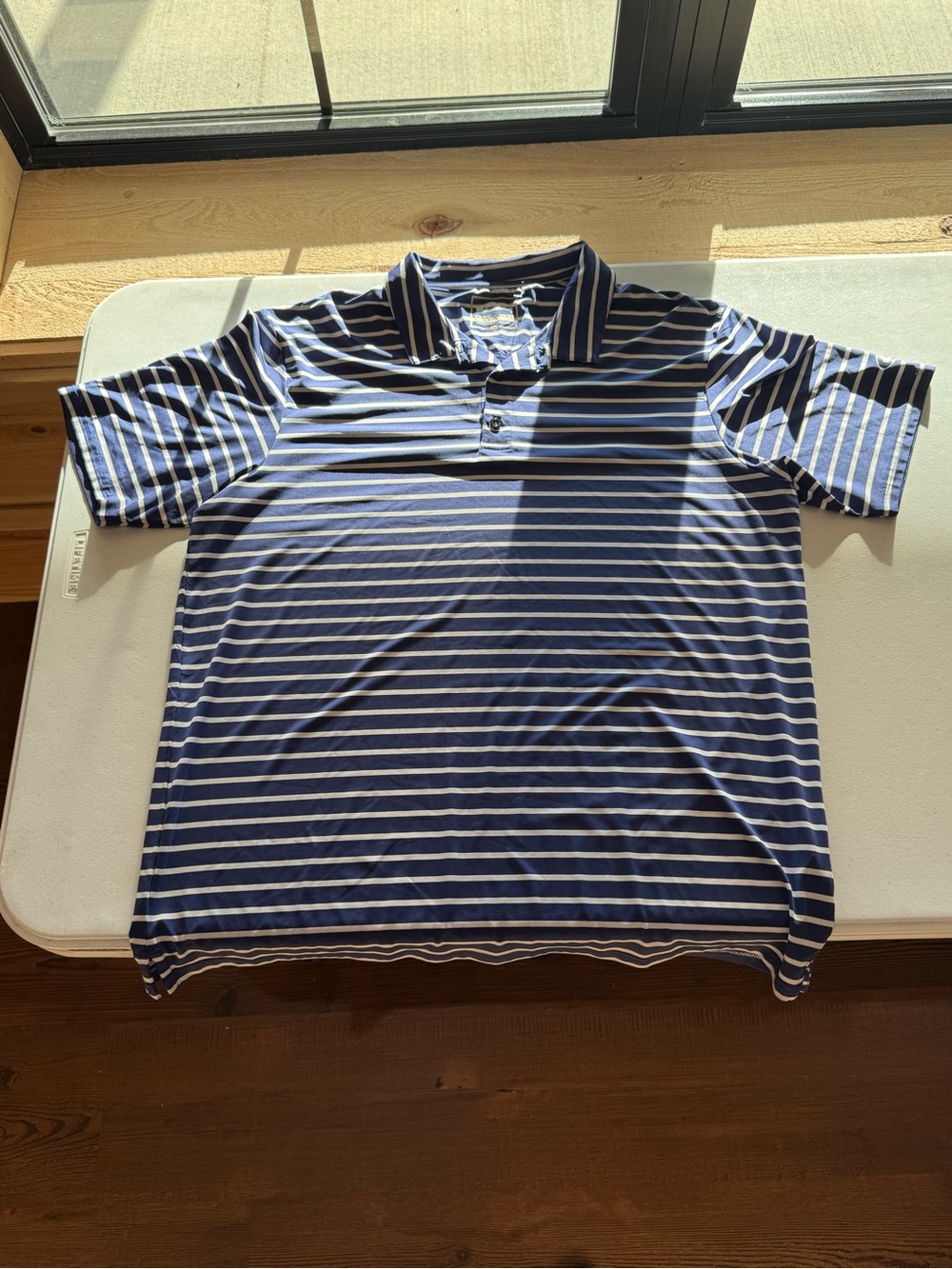 Drake Navy and White Striped Polo